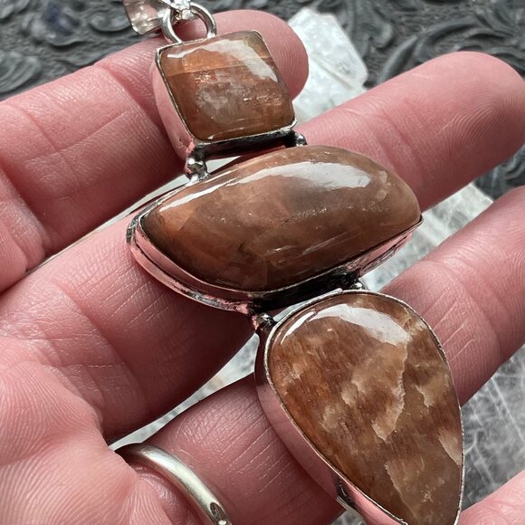 Peach Moonstone With Sunstone Crystal Pendant - Picture 3 of 9